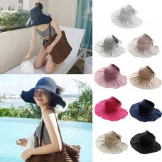 Hot Mujer Visor Soft Hat Summer Sun Beach Ladies Foldable Roll Up Wide Brim Cap  eb-47060152